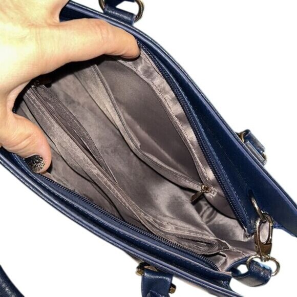 Veoelin Black Faux Leather Structured Handbag With Gold Accents & Detachable Str - Picture 7 of 9